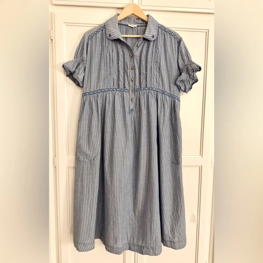 Anthropologie x Pilcro Flowy Puff-Sleeve Shirt Dress in Chambray